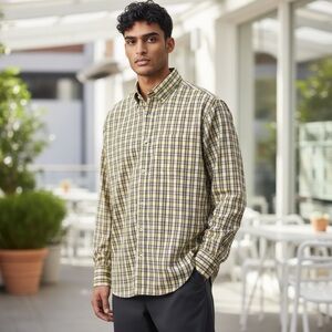 Hammer Made Men 15/38 Italian Fabric Yellow Plaid Performance Stretch Shirt L/S